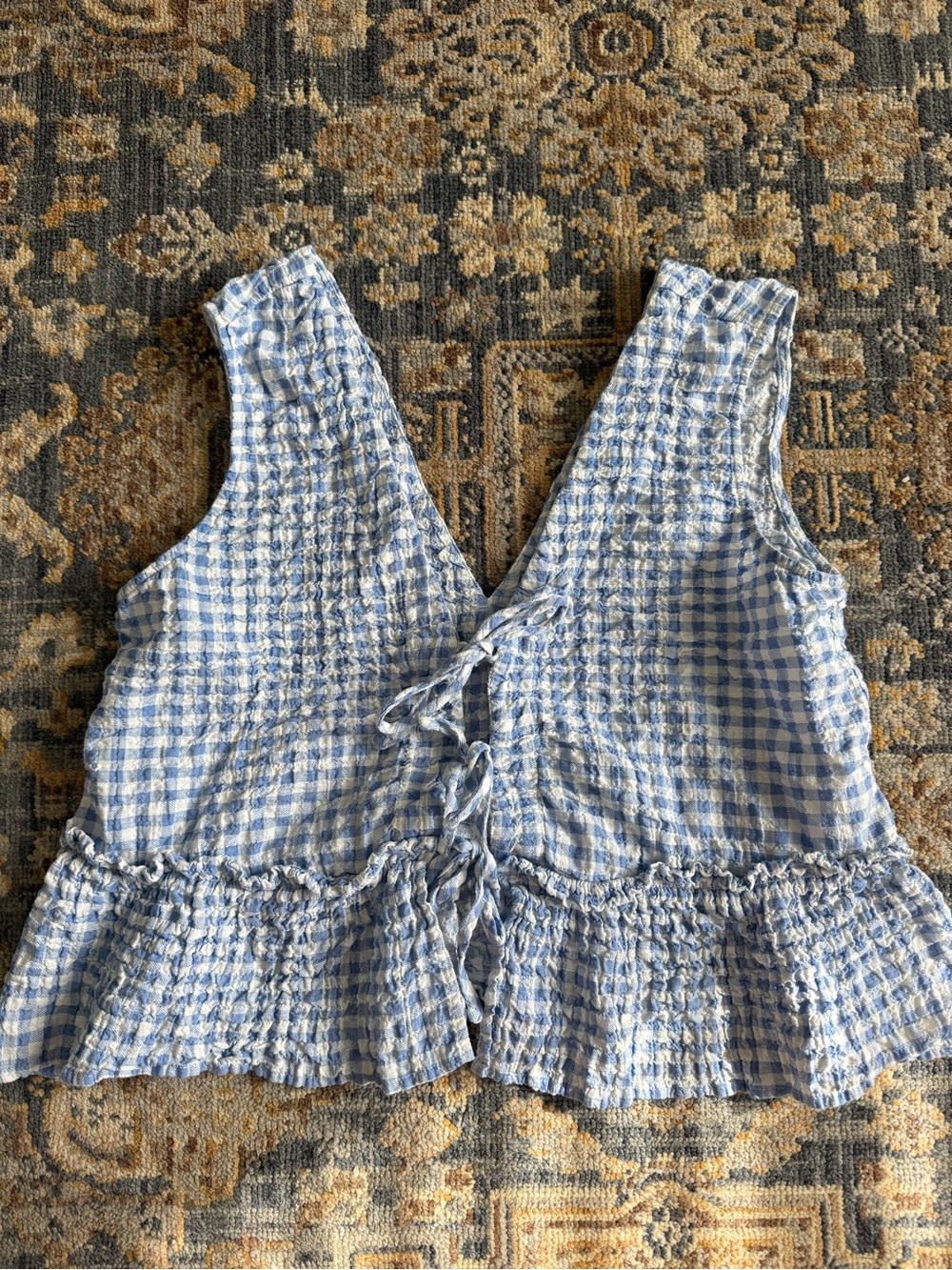 Zara Blue and White Gingham Tie-Front Camisole
